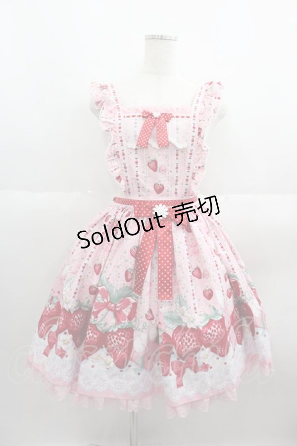 画像1: Angelic Pretty / Little Bunny Strawberryエプロン風スカート  ピンク I-25-05-19-039-AP-SK-HD-ZI (1)