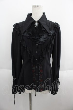 画像: Ozz oneste / 薔薇刺繍ジャボタイ付きブラウス  ブラック I-25-05-23-007-OO-BL-HD-ZI