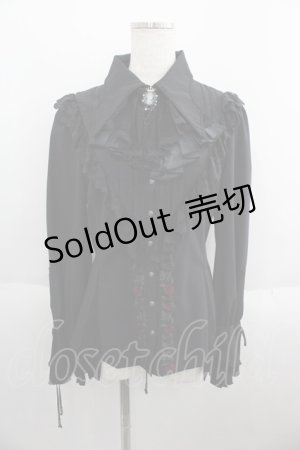画像: Ozz oneste / 薔薇刺繍ジャボタイ付きブラウス  ブラック I-25-05-23-007-OO-BL-HD-ZI