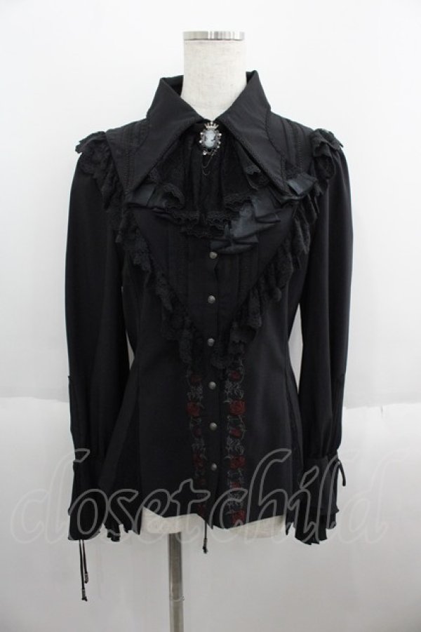画像1: Ozz oneste / 薔薇刺繍ジャボタイ付きブラウス  ブラック I-25-05-23-007-OO-BL-HD-ZI (1)