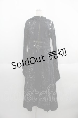 画像: DARK RED  RUM / ダメージガーゼ変形袖前開きワンピース  ブラック I-25-05-23-062-HN-OP-HD-ZI