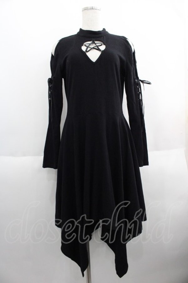画像1: DARK IN LOVE / Punk hollow star chest dress with sexy ribbon sleeves XL ブラック I-25-05-23-072-PU-OP-HD-ZI (1)