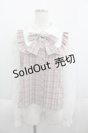 画像: Princess Melody / チェックリボンレース袖ブラウス  ピンクチェックＸ白 I-25-06-01-001-EL-BL-HD-ZI