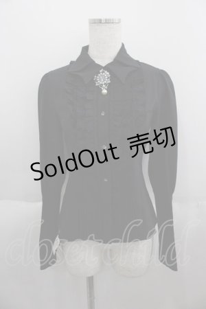 画像: SUSIN（海外ロリータブランド） / ビジューブローチ付きフリル長袖ブラウス  黒 I-25-06-01-006-LO-BL-HD-ZI