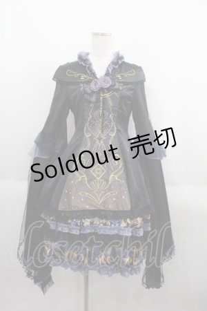 画像: 桜洛芙（海外ロリータブランド） / ラメ袖&フロント刺繍ワンピース S 黒Ｘゴールド I-25-06-01-073-LO-OP-HD-ZI