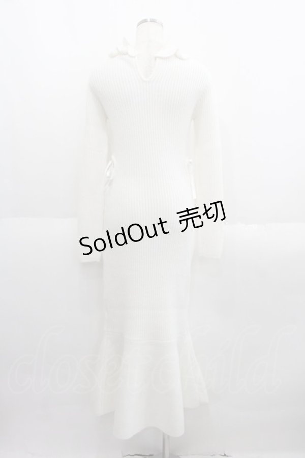 画像2: Ank Rouge / パールトリムスピンドルニットワンピース  白 I-25-06-01-083-CA-OP-HD-ZI (2)