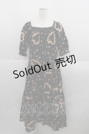 画像: PINK HOUSE / ハートローズ柄半袖ワンピース  ブラック I-25-06-01-093-LO-OP-HD-ZI