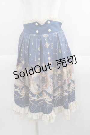 画像: 桜洛芙（海外ロリータブランド） / 黒猫絵画プリントスカート XL 青 I-25-06-01-104-LO-SK-HD-ZI