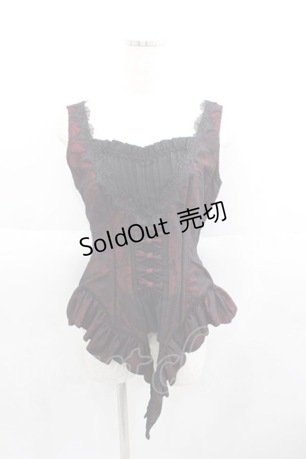 画像1: Lilizi（海外ロリータブランド） / 蜘蛛の巣レースリボンビスチェ  黒ｘボルドー I-25-06-01-031-LO-JA-HD-ZI (1)