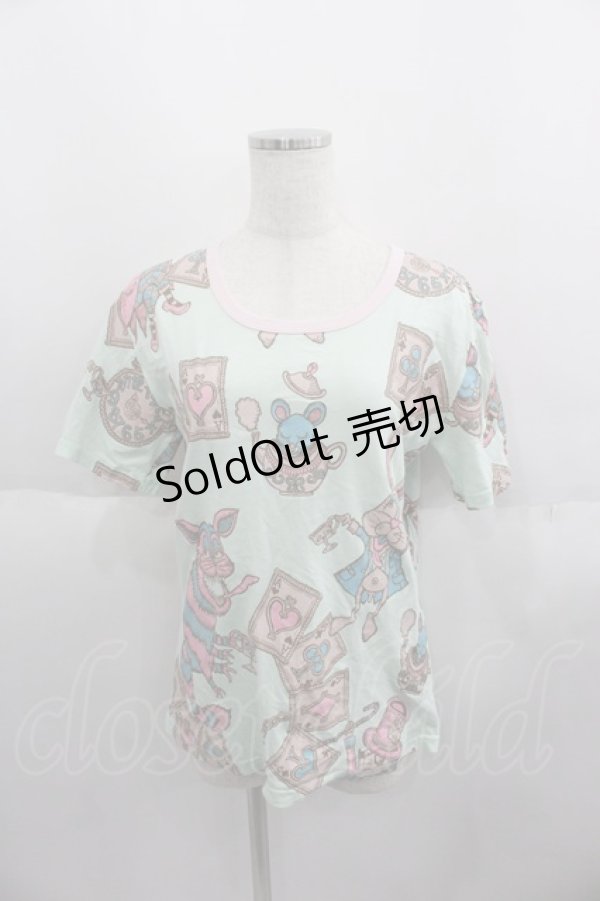 画像1: MALKOMALKA / 不思議の国のアリスモチーフTシャツ  ミント I-25-06-01-036-PU-TS-HD-ZI (1)