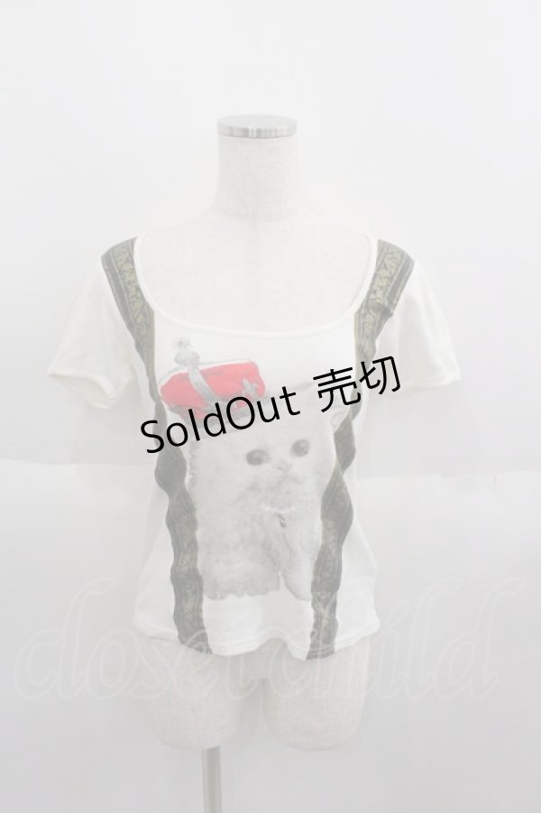 画像1: CHOICE / 王冠猫pt半袖ショート丈Tシャツ M ホワイト I-25-06-01-038-PU-TS-HD-ZI (1)