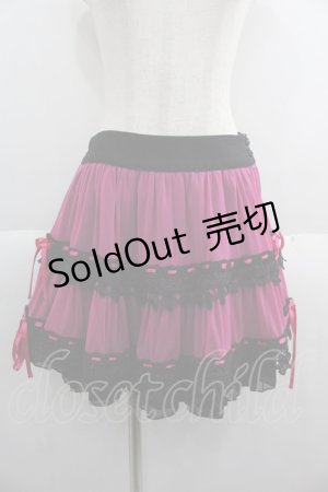 画像: ALGONQUINS / はしごリボンレースシフォンスカート  ピンクＸ黒 I-25-06-04-081-AL-SK-HD-ZI
