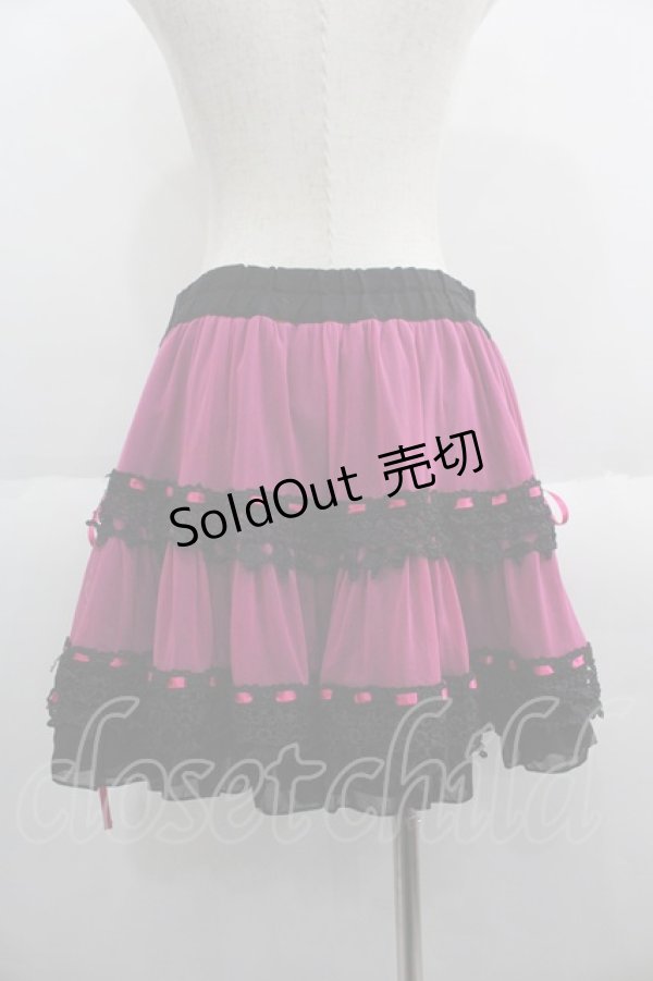 画像2: ALGONQUINS / はしごリボンレースシフォンスカート  ピンクＸ黒 I-25-06-04-081-AL-SK-HD-ZI (2)
