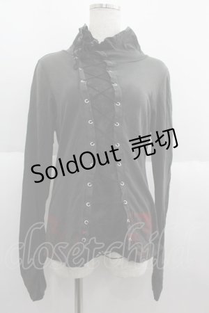 画像: gouk / 編み上げハイネックカットソー  グレー I-25-06-04-012-GO-TO-HD-ZI