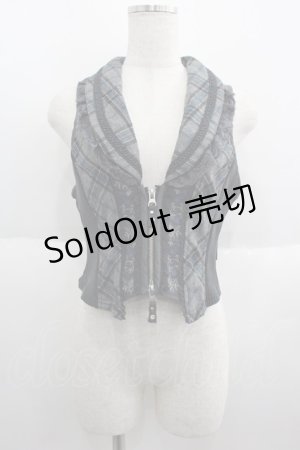 画像: Ozz Croce / フロントダブルZIP刺繍チェックベスト  グレーチェック I-25-06-04-014-OO-TO-HD-ZI