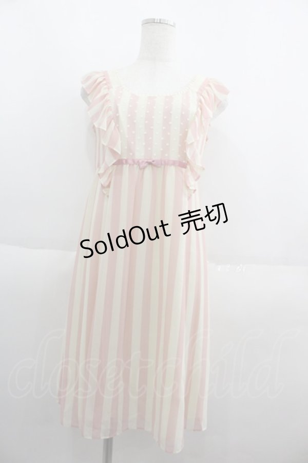 画像1: Emily Temple cute / シフォンストライプワンピース  ピンクＸアイボリー I-25-06-08-085-ET-OP-HD-ZI (1)