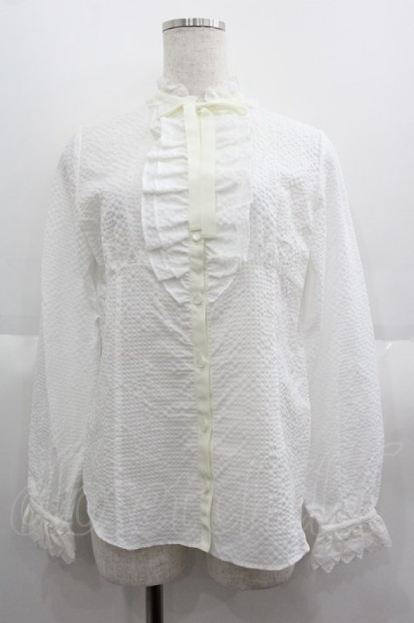 画像1: Emily Temple cute / 立ち襟フリルリボンタイ長袖ブラウス M 白 I-25-06-08-010-ET-BL-HD-ZI (1)