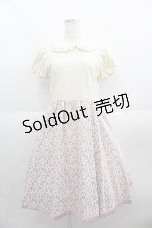 画像: Shirley Temple / ベルベット切替レース刺繍ワンピース 160CM アイボリーＸピンク I-25-06-08-097-ET-OP-HD-ZI