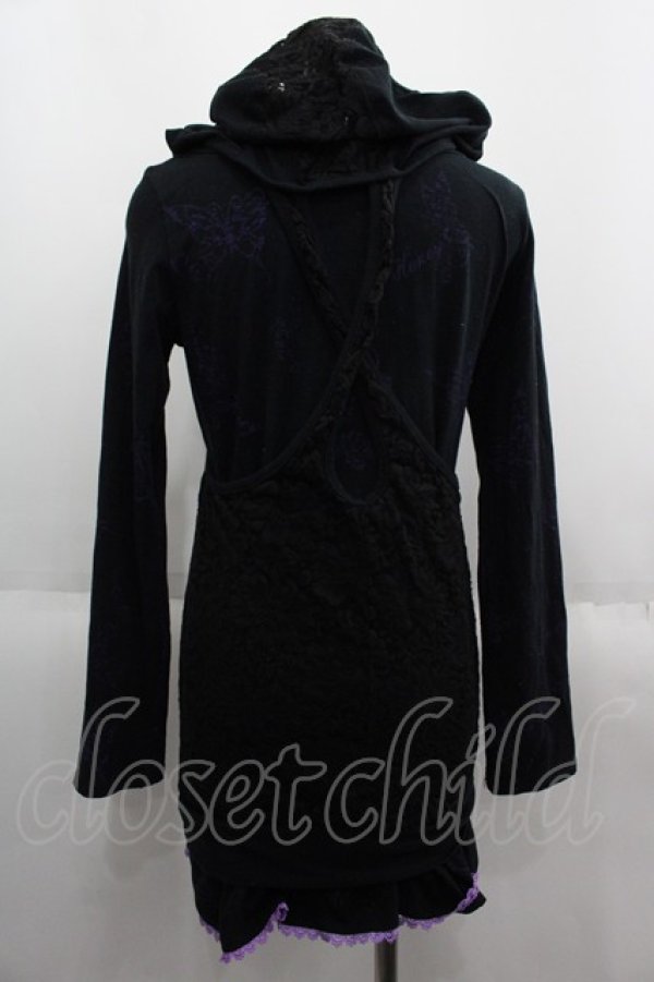 画像2: HONEY / レースフード重ねカットワンピース  黒Ｘ紫 I-25-06-08-110-HN-OP-HD-ZI (2)