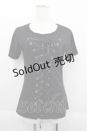 画像: HELL CAT PUNKS / レースアップTシャツ S ブラック I-25-06-11-010-PU-TO-HD-ZI