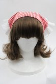 画像2: LOLITAその他(お買取対象外) / ギンガムチェックプリーツフリルバブーシュカ風カチューシャ  赤チェックＸ白 I-25-06-11-111-LO-AC-HD-ZI (2)