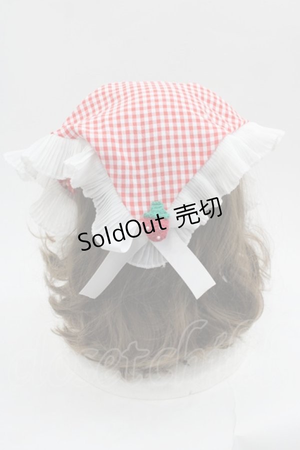 画像3: LOLITAその他(お買取対象外) / ギンガムチェックプリーツフリルバブーシュカ風カチューシャ  赤チェックＸ白 I-25-06-11-111-LO-AC-HD-ZI (3)