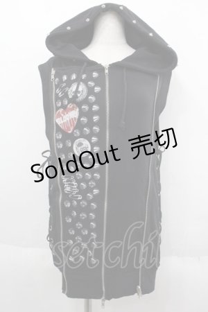 画像: HELL CAT PUNKS / ノースリーブパーカー  ブラック I-25-06-11-013-PU-TO-HD-ZI