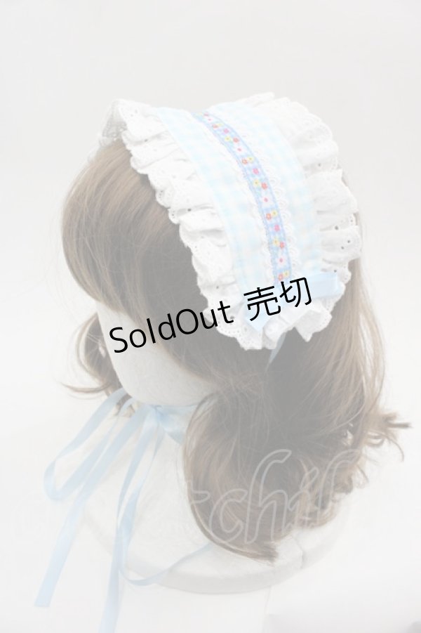 画像1: LOLITAその他(お買取対象外) / ギンガムチェックフラワーレースヘッドドレス  白Ｘサックス I-25-06-11-116-LO-AC-HD-ZI (1)