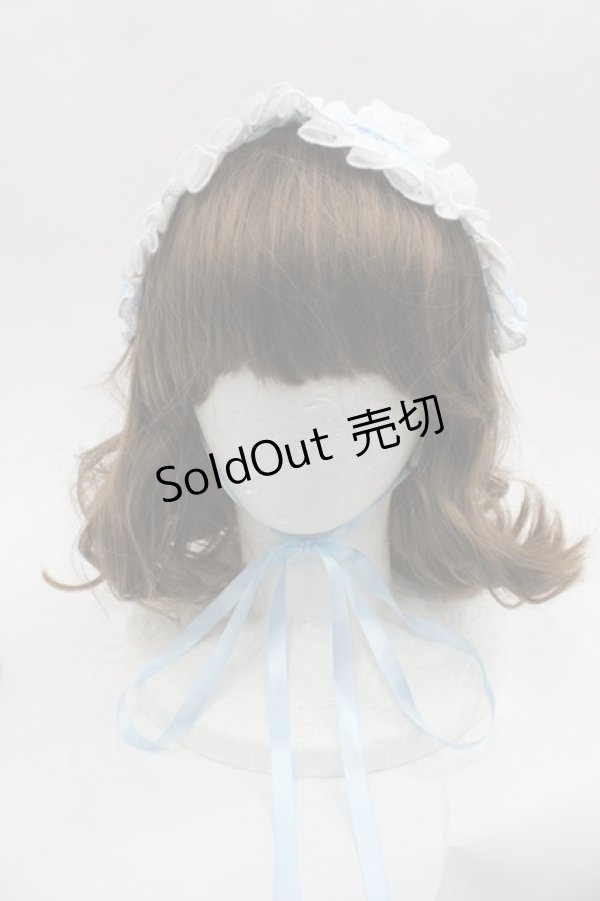 画像2: LOLITAその他(お買取対象外) / ギンガムチェックフラワーレースヘッドドレス  白Ｘサックス I-25-06-11-116-LO-AC-HD-ZI (2)