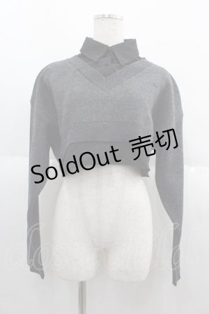 画像: EATME / シャツカラーレイヤードニットTOP  グレーＸ黒 I-25-06-11-025-LO-TO-HD-ZI