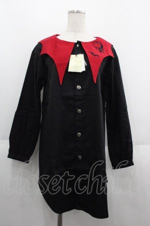 画像: ALGONQUINS / コウモリ刺繍カラーオーバーブラウスワンピース  クロ×アカ I-25-06-11-044-AL-BL-HD-ZI