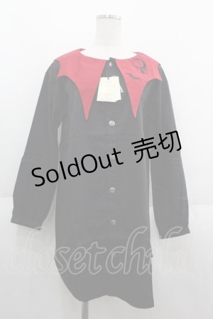 画像: ALGONQUINS / コウモリ刺繍カラーオーバーブラウスワンピース  クロ×アカ I-25-06-11-044-AL-BL-HD-ZI