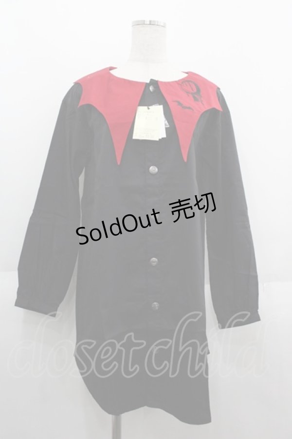 画像1: ALGONQUINS / コウモリ刺繍カラーオーバーブラウスワンピース  クロ×アカ I-25-06-11-044-AL-BL-HD-ZI (1)