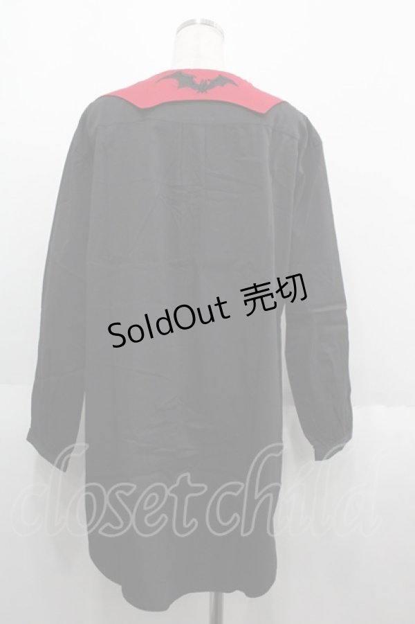 画像2: ALGONQUINS / コウモリ刺繍カラーオーバーブラウスワンピース  クロ×アカ I-25-06-11-044-AL-BL-HD-ZI (2)