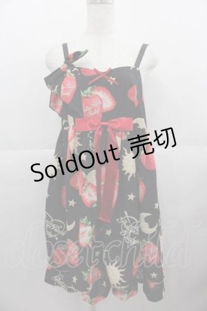 画像: (海外ロリィタブランド)PRETTY ROCK BABY / ストリベリースタームーンワンピース＆クリップ  黒Ｘ赤 I-25-06-17-062-LO-TO-HD-ZI