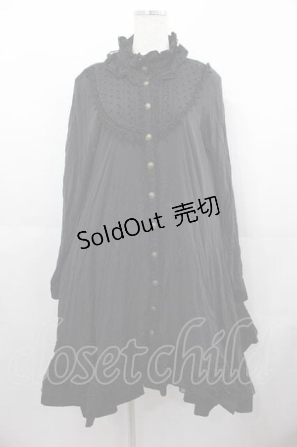 画像1: h.NAOTO / フロッキードット切り替えハイネックシャツワンピース  黒 I-25-06-17-074-HN-OP-HD-ZI (1)