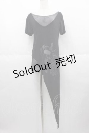 画像: NAOTO SEVEN / ドクロラメプリント重ね着風デザイン変形カットソー  黒Ｘグレー I-25-06-17-031-HN-TO-HD-ZI