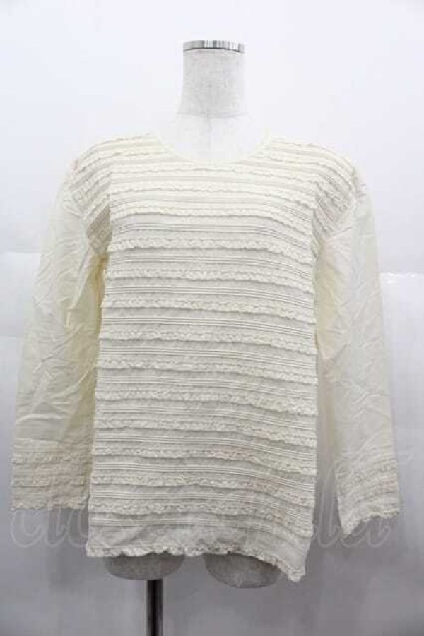 画像1: KANEKO ISAO / ピコフリルピンタックボーダーブラウス  生成り I-25-06-21-006-EL-BL-HD-ZT306 (1)