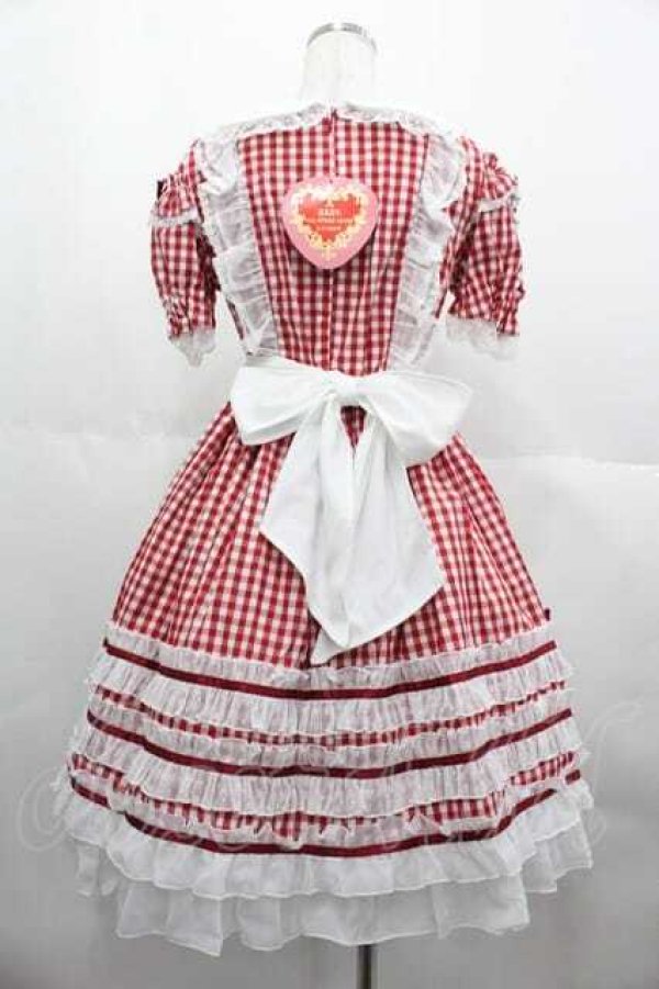画像2: BABY,THE STARS SHINE BRIGHT / Sweet Cherries Cafe Girlギンガムワンピース  赤Ｘ白 I-25-06-21-052-BA-OP-HD-ZI (2)