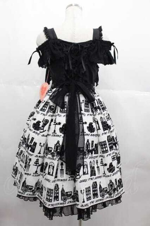 画像2: BABY,THE STARS SHINE BRIGHT / A Little Princess〜ロンドンの空の下〜フロッキーオフショルジャンパースカート  黒Ｘ白 I-25-06-21-056-BA-OP-HD-ZI (2)
