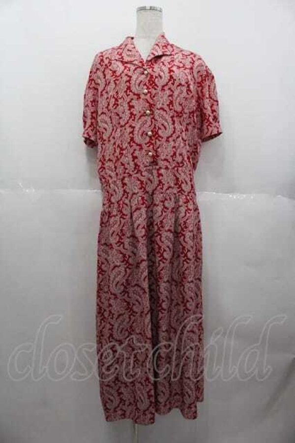画像1: INGEBORG / ペイズリー柄半袖開襟ワンピース  赤Ｘ白 I-25-06-21-069-LO-OP-HD-ZI (1)