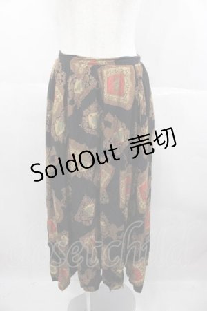 画像: INGEBORG / タッセル額縁プリントスカート  黒Ｘ茶 I-25-06-21-094-LO-SK-HD-ZI