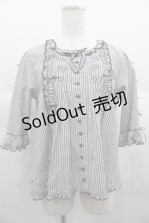 画像: PINK HOUSE / グラデーションリボン使いストライプブラウス  黒Ｘ白 I-25-06-21-003-LO-BL-HD-ZT110