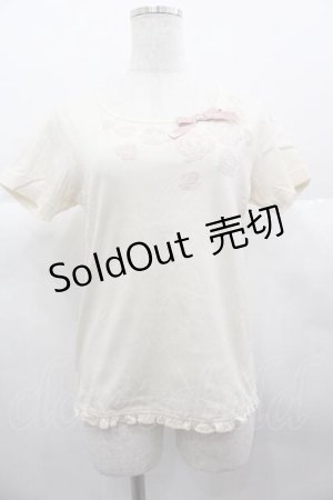 画像: PINK HOUSE / フロッキーローズ半袖カットソー  アイボリー I-25-06-21-027-LO-TO-HD-ZI