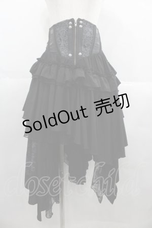 画像: OZZ ANGELO / 薔薇クロス刺繍コルセットスカート  黒Ｘシルバー I-25-06-25-081-OO-SK-HD-ZI