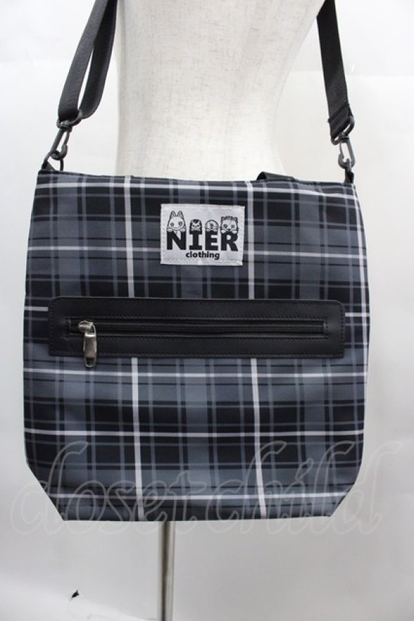 画像2: NieR Clothing / チェックショルダーバッグ  グレーＸ黒チェック I-25-06-25-099-PU-BG-HD-ZI (2)