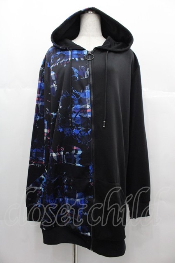 画像1: NieR Clothing / 2カラー切替パーカー  黒Ｘ青 I-25-06-25-022-PU-TO-HD-ZI (1)