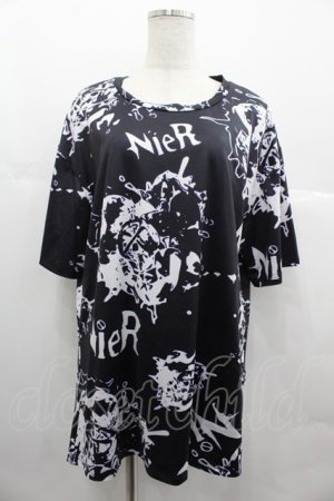 画像: NieR Clothing / 総柄半袖カットソー  黒Ｘ白 I-25-06-25-024-PU-TO-HD-ZI
