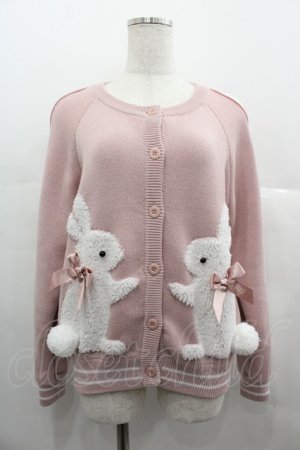 画像: PINK HOUSE / スイーツスプリングバニーモチーフ付きニットカーディガン  ピンク I-25-06-25-034-LO-TO-HD-ZI