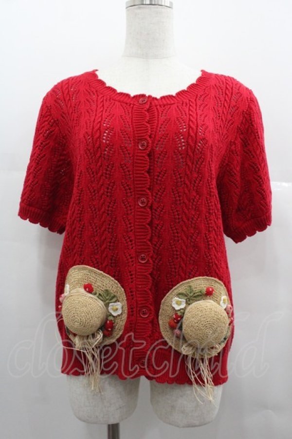 画像1: PINK HOUSE / Straw-berry Hatモチーフカーディガン  赤 I-25-06-25-035-LO-TO-HD-ZT063 (1)